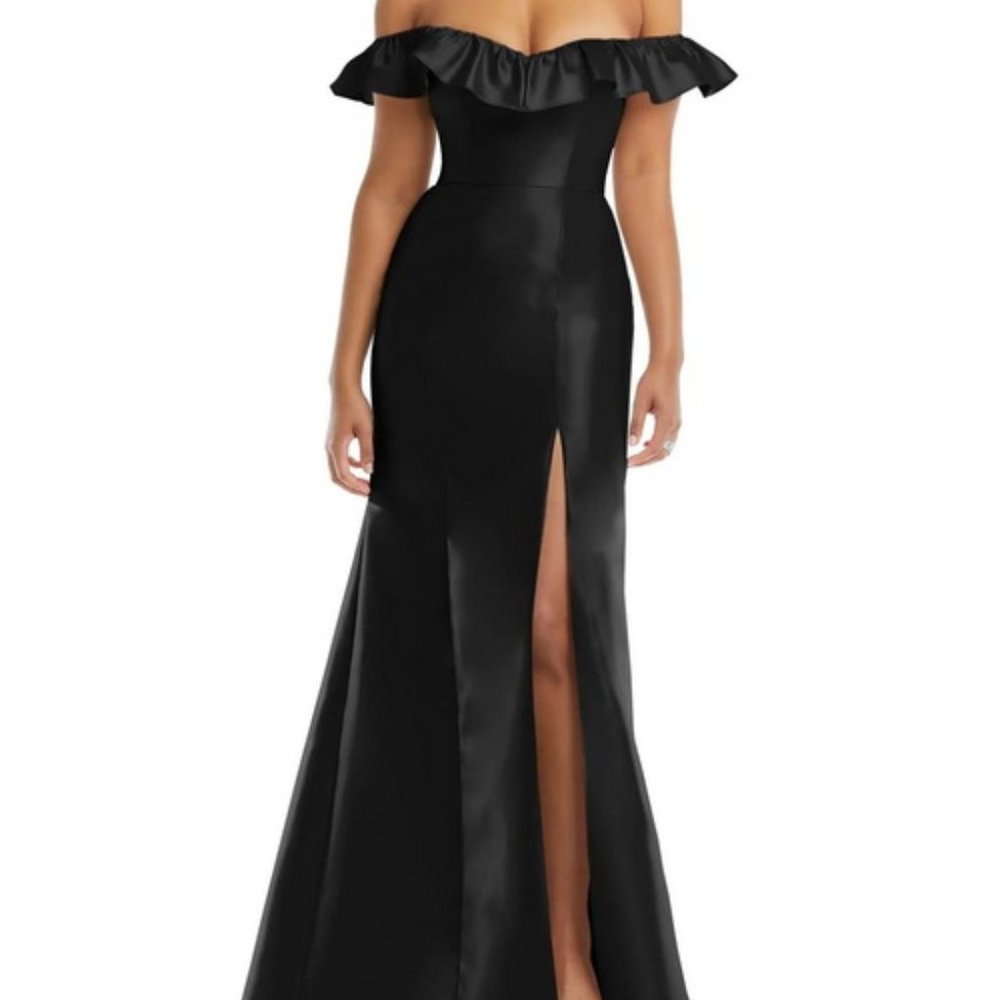 Alfred Sung Black Off Shoulder Ruffle Gown D836